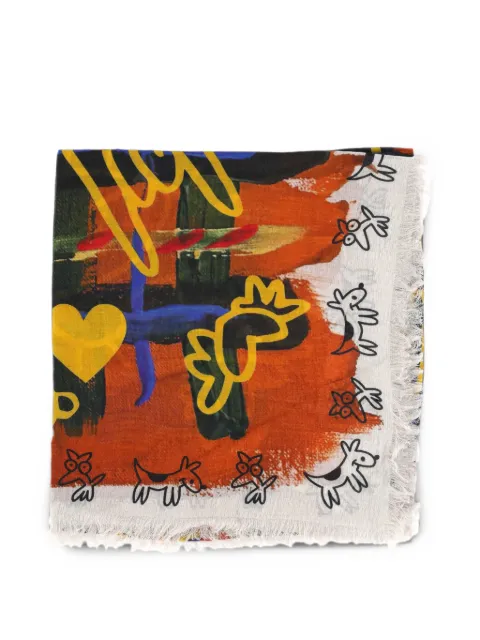 Destin graphic-print frayed scarf Orange DTALVQUALUT
