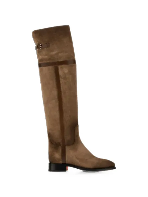 Santoni buckle-detail suede knee-high boots Brown WSHM72370BJ2SHVI