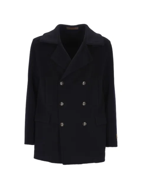 ON THE BUND double-breasted ribbed-collar coat Blue 00022918
