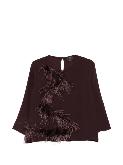 Antonelli feather-trim long-sleeve top Brown R2587T355C