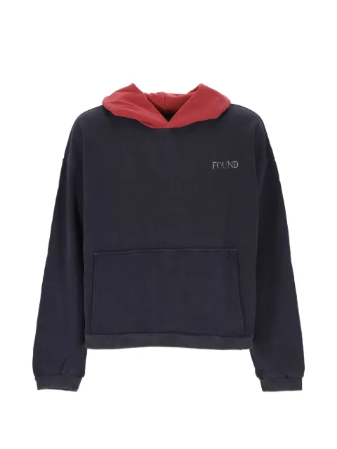 FOUND Distressed logo-print hoodie Blue FOPF26HO015196578