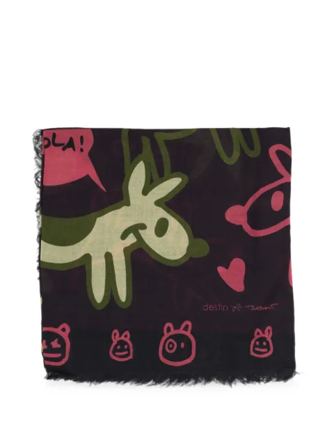 Destin graphic-print frayed scarf Black DTALVQUALOPPLUM