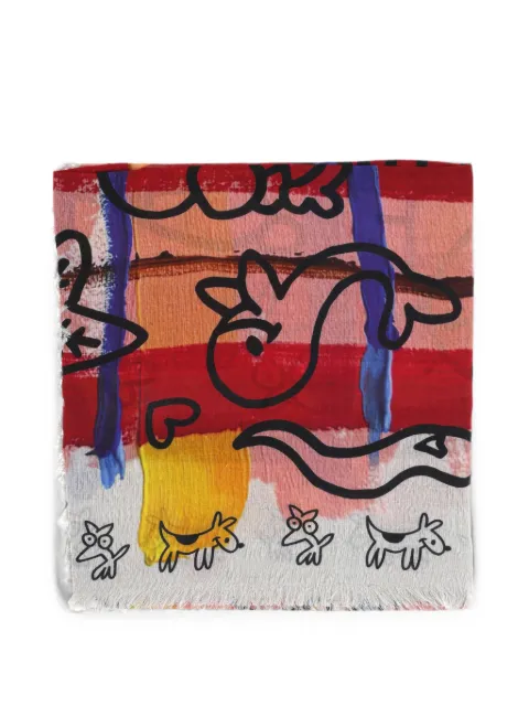 Destin graphic-print frayed scarf Red DTALVQUALURROSE