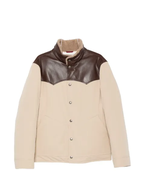 Brunello Cucinelli shearling-trim leather-yoke jacket Neutrals MV4061626CES85