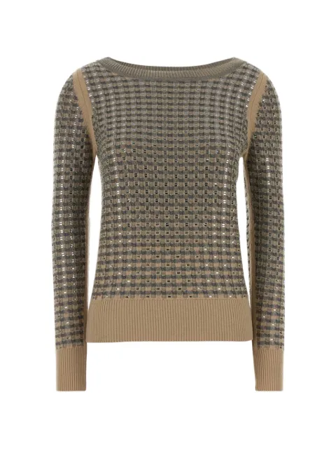 Ermanno Scervino sequin-embellished gingham-knit sweater Neutrals D495M329CTEJY