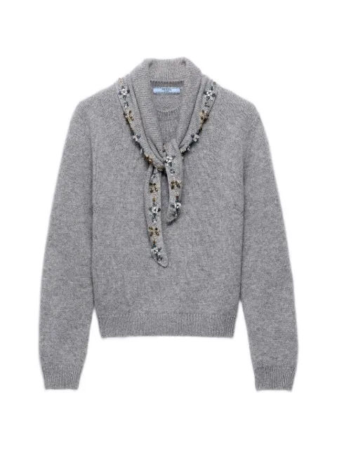 Prada cashmere crew-neck sweater with scarf Grey P24F3FSOOO17E2