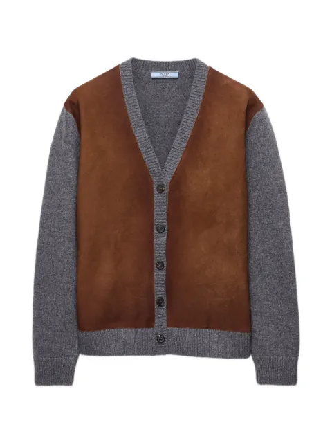 Prada suede-panel wool cardigan Grey P25O43SOOO6004
