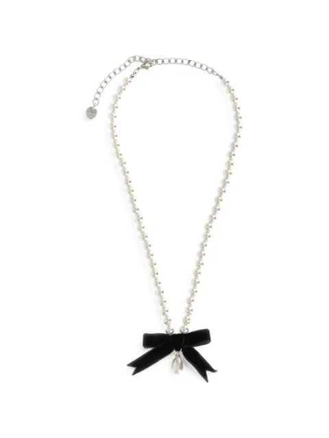 Self-Portrait black bow pearl necklace Silver AW26606NW