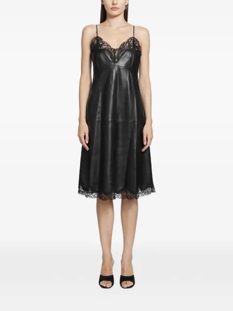 Magda Butrym lace-trimmed leather midi dress Black 277726