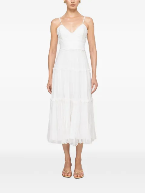 NISSA floral-embroidery silk midi dress White RC17006