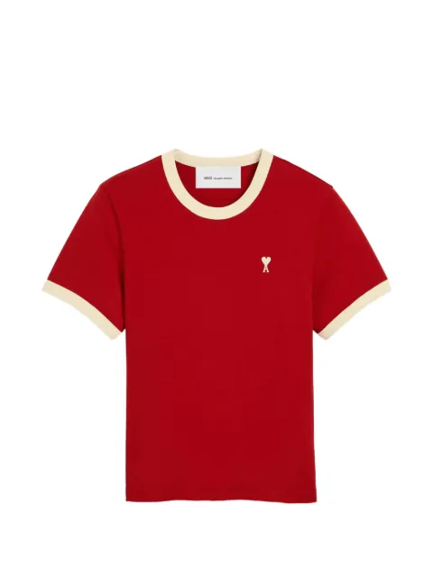 AMI Paris red contrasted cotton T-shirt with Ami de Coeur Red FTS413JE0246