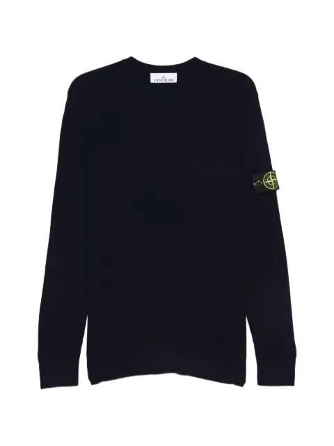 Stone Island 5100053 full-rib RWS-wool crewneck sweater with ribbed trims Blue 155100053S00C2