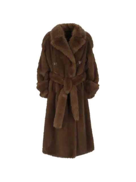 BB Couture belted double-breasted faux-fur coat Brown FW26FA1MINK