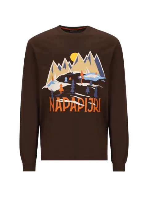 Napapijri graphic-print long-sleeved T-shirt Brown NP0A8BA7WT31