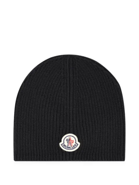Moncler logo-patch ribbed-knit beanie hat Black M3B00081M1241999