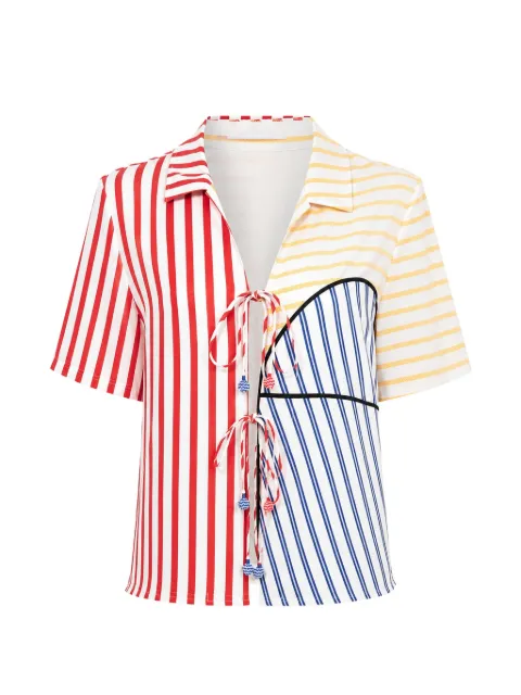 FARM Rio striped tie-fastening blouse White 260205019