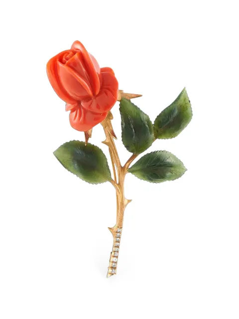 LB Exclusive coral jade and diamond brooch Gold MF08073026