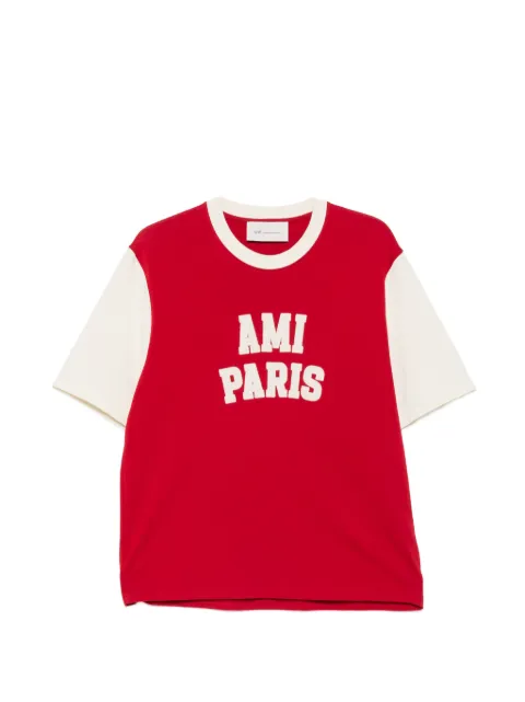 AMI Paris logo-print colour-block T-shirt Red UTS418JE0272A202