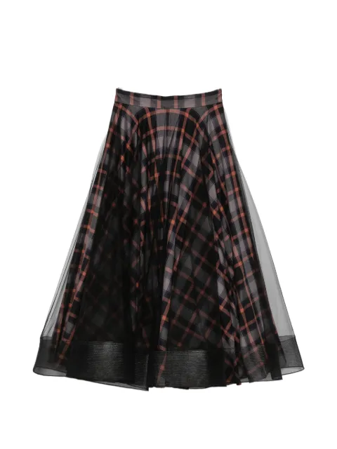 Quetsche tulle-overlay check-pattern maxi skirt Black C8SS26S21