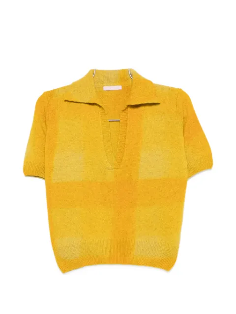 Kristina Ti check-pattern polo-collar sweater Yellow KMA0375CM0190