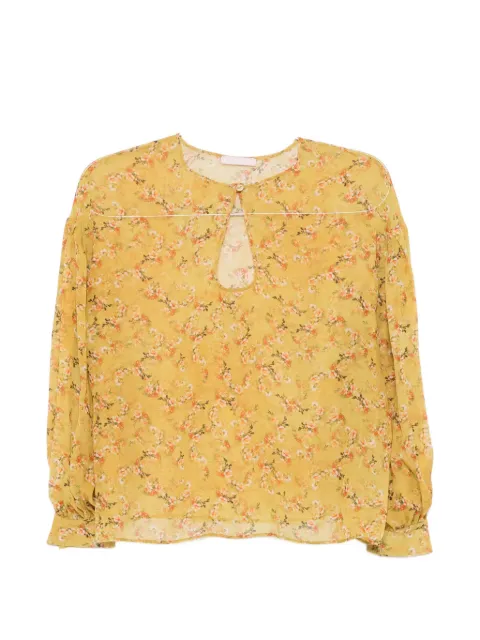 Kristina Ti floral-print keyhole-detail blouse Yellow KBL0170TI0336
