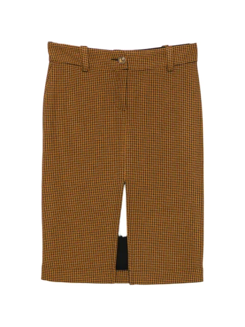 Kristina Ti houndstooth-pattern slit-detail midi skirt Brown KGO0327TI0143