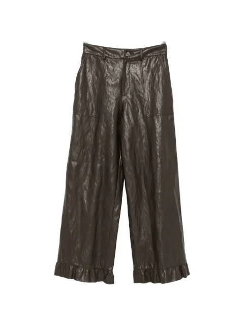 Kristina Ti ruffled-trim palazzo trousers Brown KPA0239TI0326