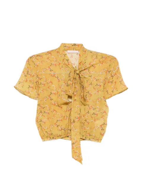 Kristina Ti floral-print pussy-bow blouse Yellow KTO0307TI0336