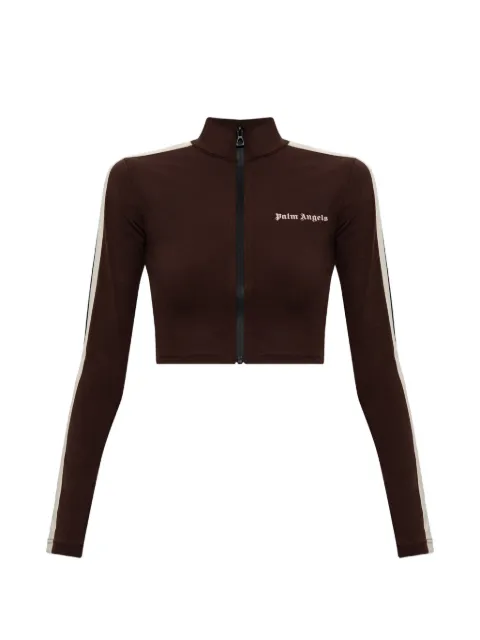 Palm Angels logo-print zip-up cropped sweatshirt Brown PAWVO004FB001383B