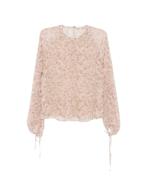 Kristina Ti floral-print tie-cuff blouse Neutrals KBL0175TI0340