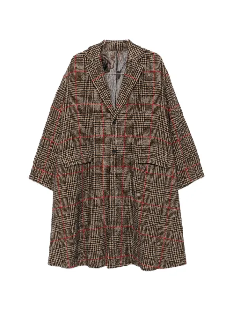 Quetsche check-pattern lace-panel coat Black C8SS26C62
