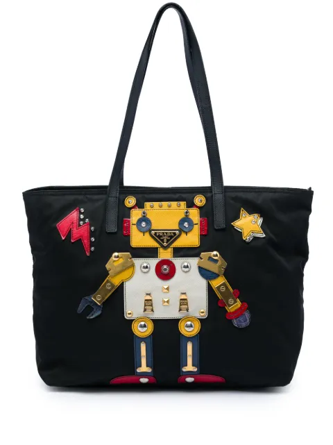 Prada Pre-Owned 2013-2016 Saffiano Trimmed Tessuto Robot tote bag Black B3MDWYL104H8IFP9