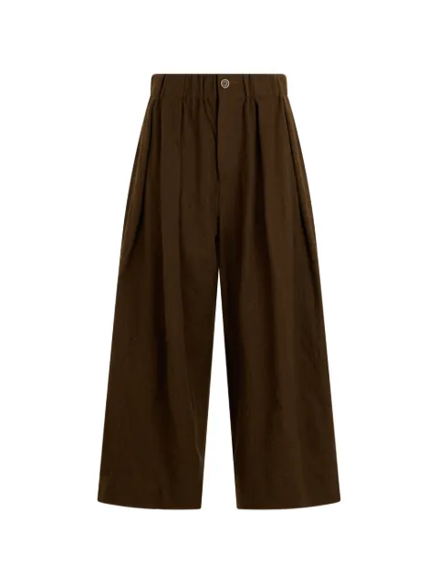 Uma Wang pleated frayed-edge trousers Brown UP3006
