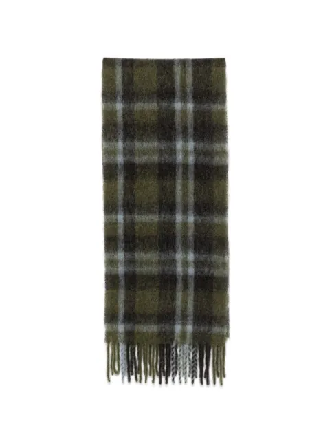 Closed check-pattern fringed scarf Green C9089870F22