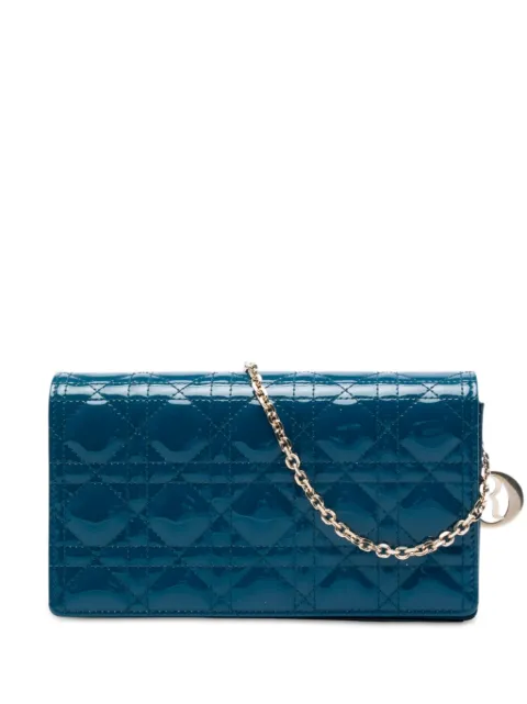 Christian Dior Pre-Owned 2021 Patent Cannage Lady Dior Wallet On Chain crossbody bag Blue PSJ42XE0VE9A8O3R