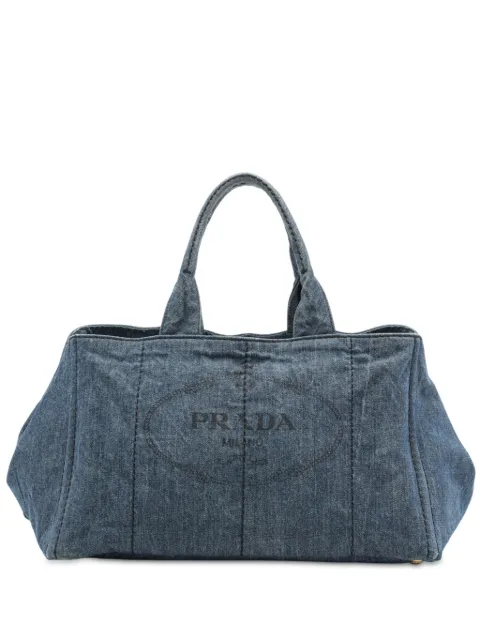 Prada Pre-Owned 2013-2026 Large Denim Canapa Logo Tote satchel Blue DXRN3G600M56YLD0