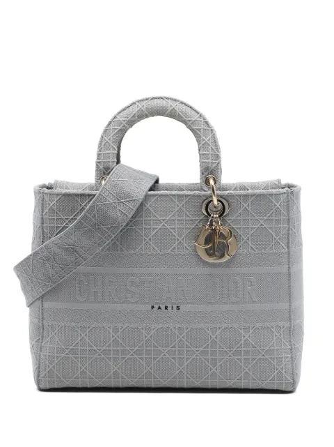 Christian Dior Pre-Owned 2020 Large Embroidered Canvas Cannage Lady D Lite satchel Grey VMV26YGXRB6Y7K9S