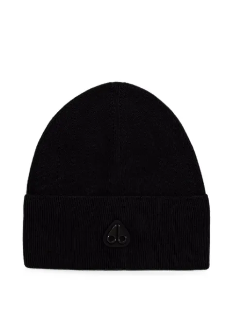 Moose Knuckles logo-plaque beanie hat Black M36MA540