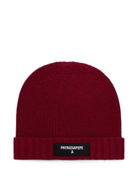 Patrizia Pepe logo-patch ribbed-knit beanie hat Red 2F0111K9O3A