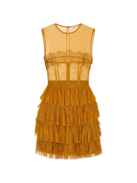 Elisabetta Franchi mini dress in crepon and floral lace Yellow AB98366E2
