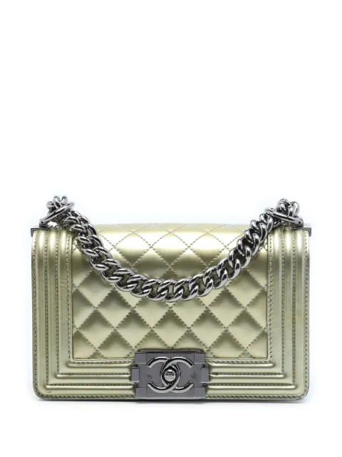 CHANEL Pre-Owned 2014 Small Bicolor Quilted Metallic Patent Boy Flap crossbody bag Gold 5ZETQURRI1S31V6C