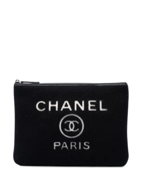 CHANEL Pre-Owned 2019 Medium Wool Felt Deauville O Case clutch bag Black 462P8VF53X32AOYC