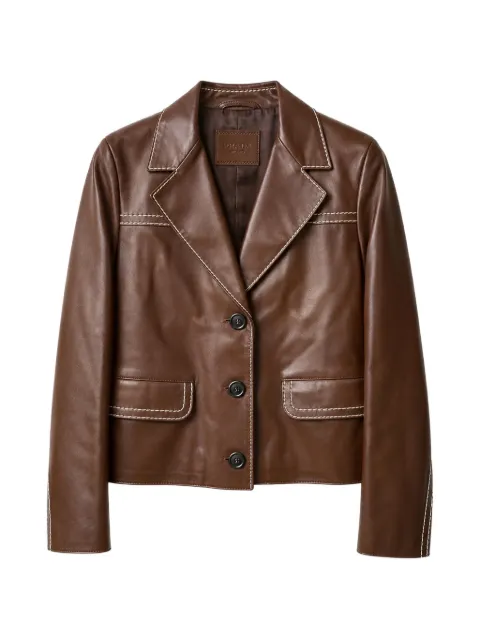 Prada Pre-Owned topstitch leather jacket Brown CSVM9419