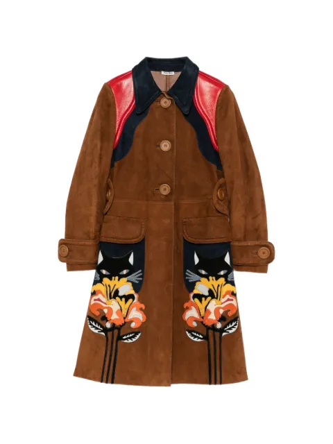 Miu Miu Pre-Owned flower-cat patch coat Brown CSVM9446