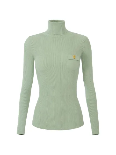 Elisabetta Franchi knit turtleneck top with openwork embroideries Green MK05B66E2