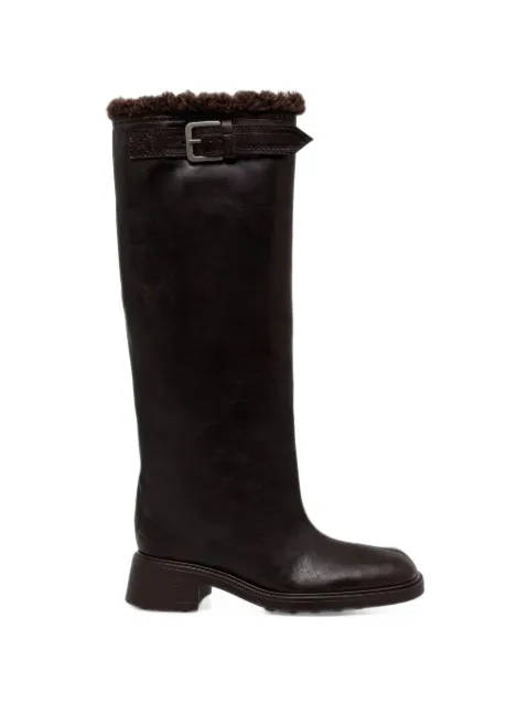 Miista Ross buckle-detail shearling-trim boots Brown E84347