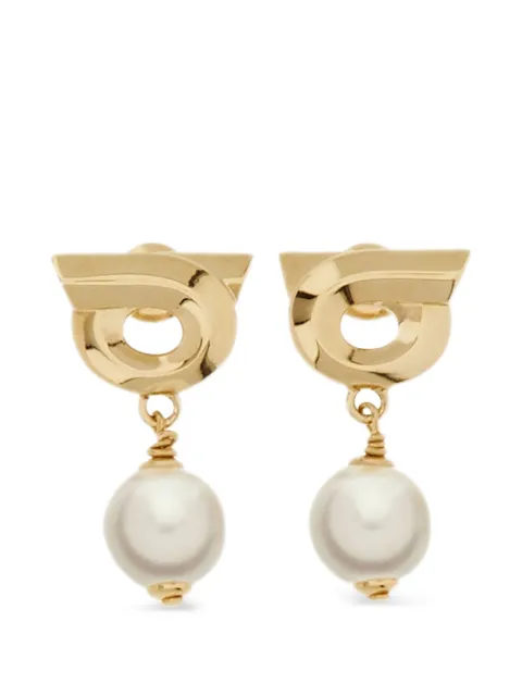 Ferragamo Gancini earrings with synthetic pearls Gold 760780