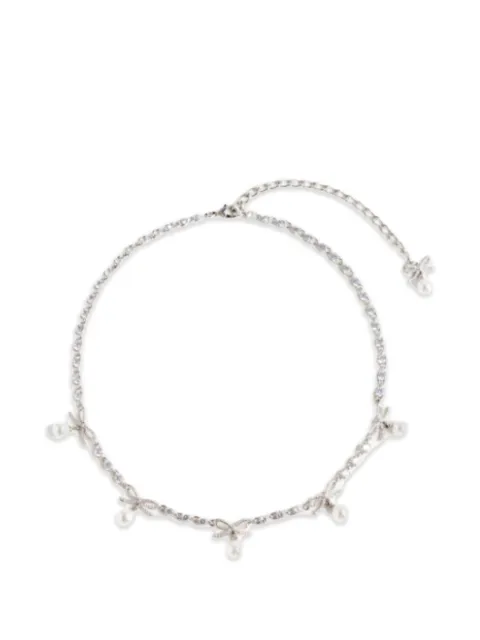 Self-Portrait crystal-bow pearl-charm necklace Silver 600NSL