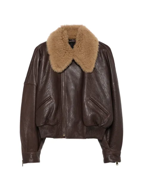 Petar Petrov shearling-collar leather jacket Brown PPFW26JL01802