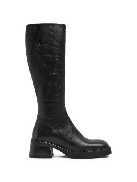 Miista Yumi square-toe leather knee-high boots Black E83802